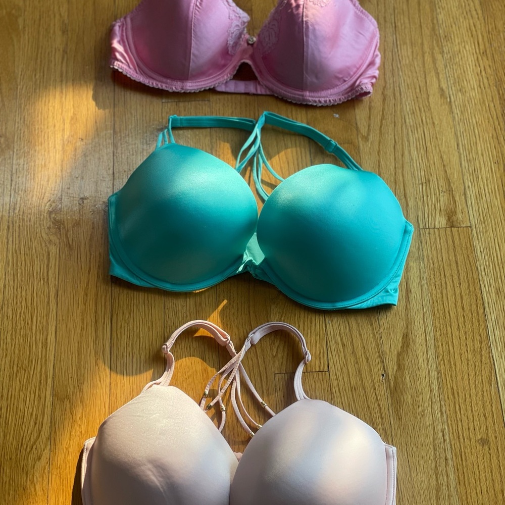 Victoria's Secret Pink, Teal, and Cream Bra Set
